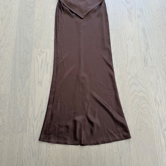 Retrofete Ester Halter Satin Maxi Dress Chocolate Brown Tie Open Back - SMALL - Picture 5 of 12